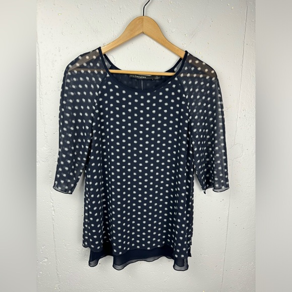 Iris Setlakwe Womens Elbow Sleeve Round neck Layered Chiffon navy blouse size 0 - Picture 2 of 13